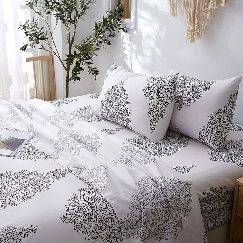 4pcs Simple Bedding Set with Pillowcase Duvet Cover Fitted Sheet Soft Printed Quilt Covers Home Decoration Bedclothes