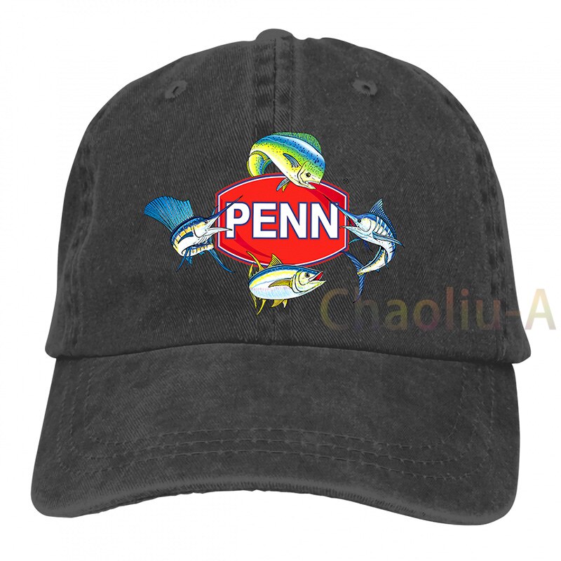 Nuovo Popolare PENN QUATTRO PESCI FISHINGER BOBINE di berretto Da Baseball delle donne degli uomini Trucker Cappelli di modo cappuccio regolabile: 2-Black