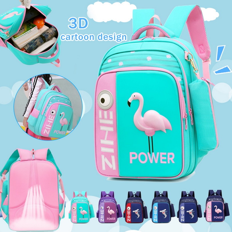 3D Flamingo sacs d'école pour filles garçons dessin animé requin sac à dos enfants sacs à dos orthopédiques mochila escolar Grade 3 5