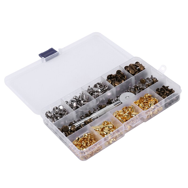 300 Sets Leer Klinknagels Double Cap Klinknagel Buisvormige Metalen Studs Met Punch Tang Bevestiging Set Gereedschap Voor Diy Leather Craft klinknagels Rep