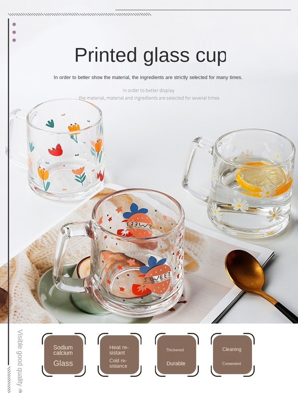 1Pc 2Pc 4Pc Kleine Verse Ins Wind Hand Cup Aardbei Tulpen Daisy Print Melk Cup Warmte-Slip Water Beker Thuis