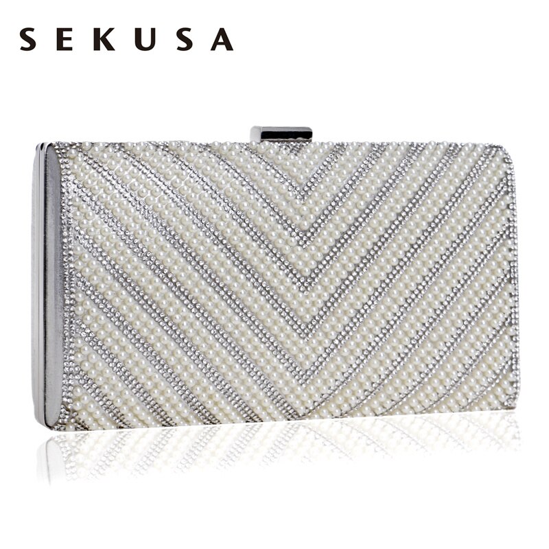 SEKUSA Perlen Frauen Messenger Handtaschen Diamanten Perle Kette Schulter Tag Kupplung Abend Taschen V Kristall Hochzeit Tasche