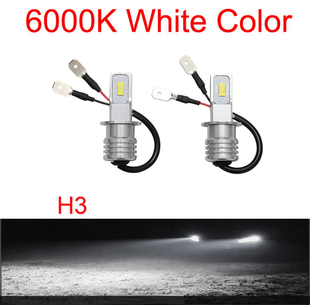 2 uds H3 bombilla LED para faros antiniebla tamaño 1:1 Plug And Play luz brillante de alta potencia para coche 12V 120W 30000LM amarillo blanco azul: Blanco