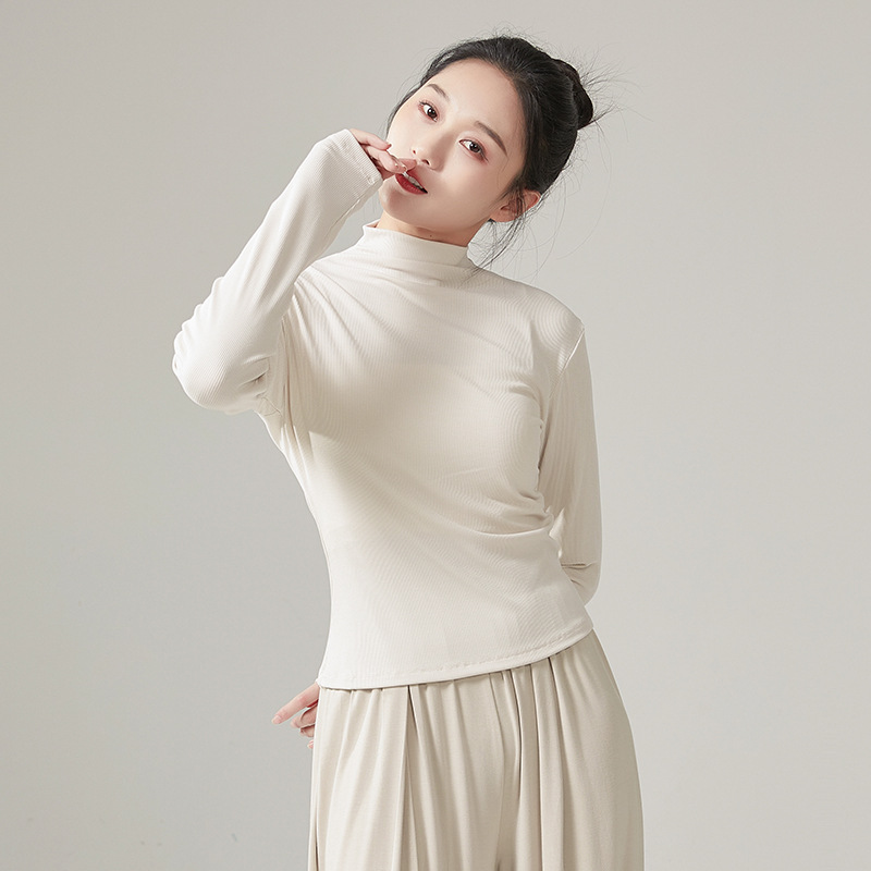 Women Modern Dancewear Long Sleeve High Neck Slim Costume Stage Performance Clothing China Practice Clothes Elastic Tops