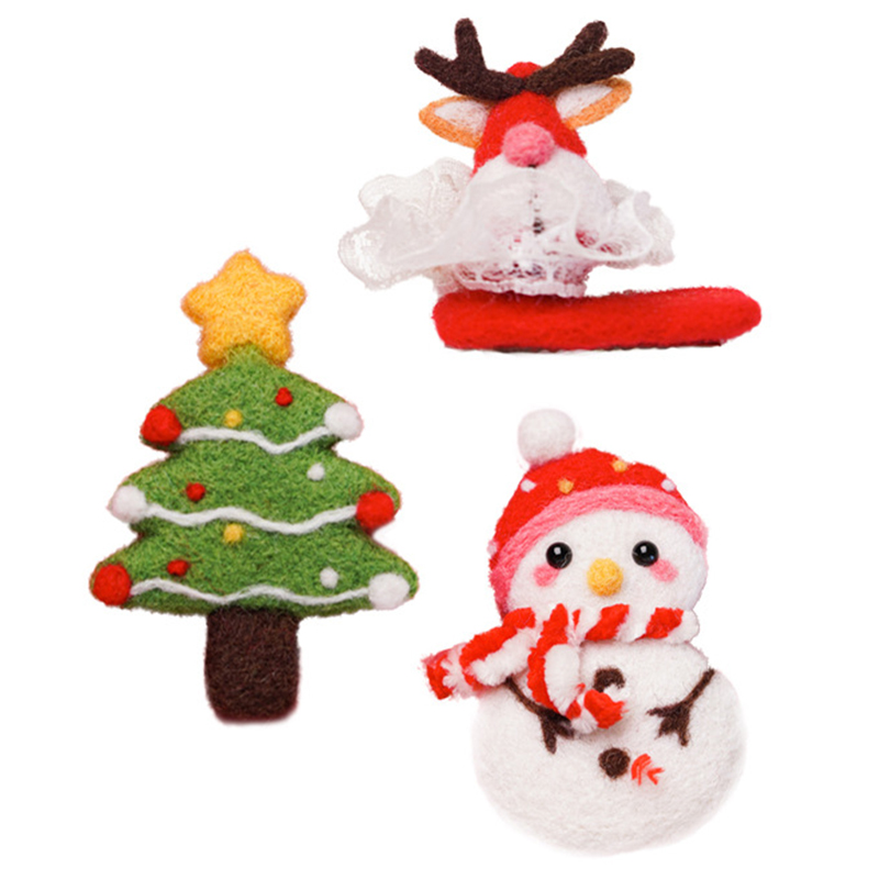 Horquilla de fieltro de lana para niños y niñas, accesorios creativos para el cabello, decoración de fieltro de lana para Navidad y Año , DIY: Type2