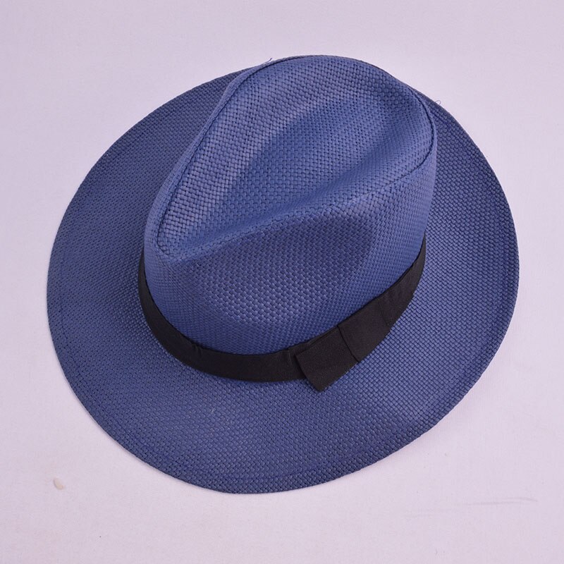 Women Men Straw Hat Summer Casual Beach Sun Panama Jazz Hat Unisex Fedora Cap With Black Ribbon
