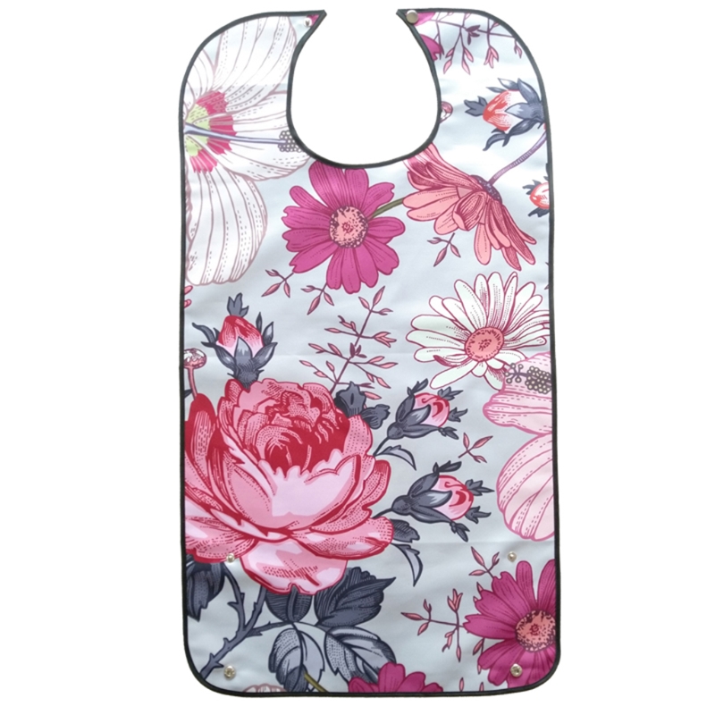 Reutilizável à prova dreágua adulto elder mealtime bib vestuário derramamento protetor de ajuda à deficiência avental floral flores impressão: 12