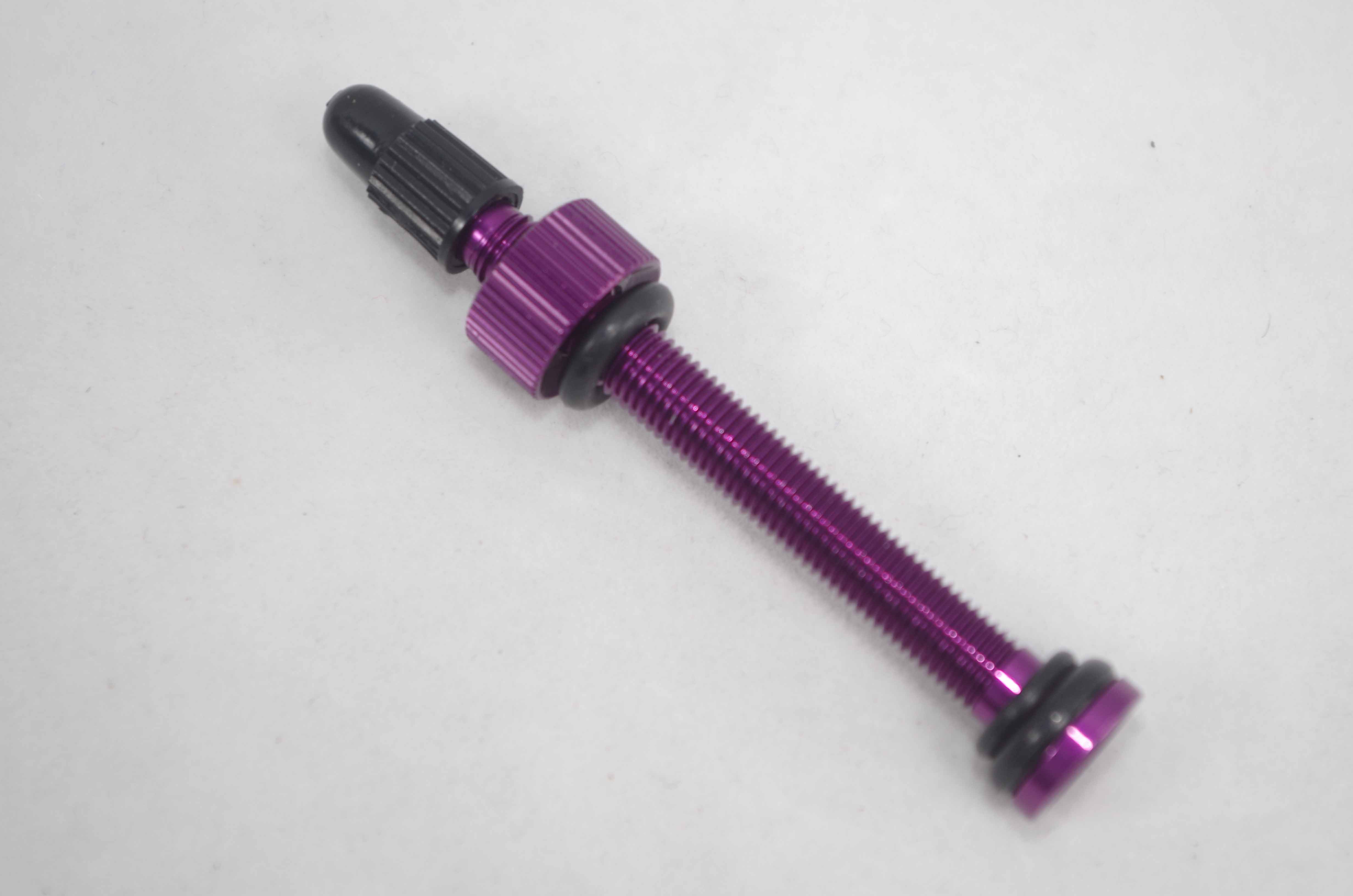 Deerobust-Válvula de aluminio Presta para bicicleta de carretera, sin tubos, rojo, verde, negro, morado, azul, dorado, naranja, 69mm de longitud + cinta: Morado