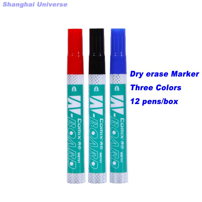 12 Stk/partij 3-Color Droge Wissen Marker Whiteboard Marker Pen, rood & Zwart & Blauw, BBB00011