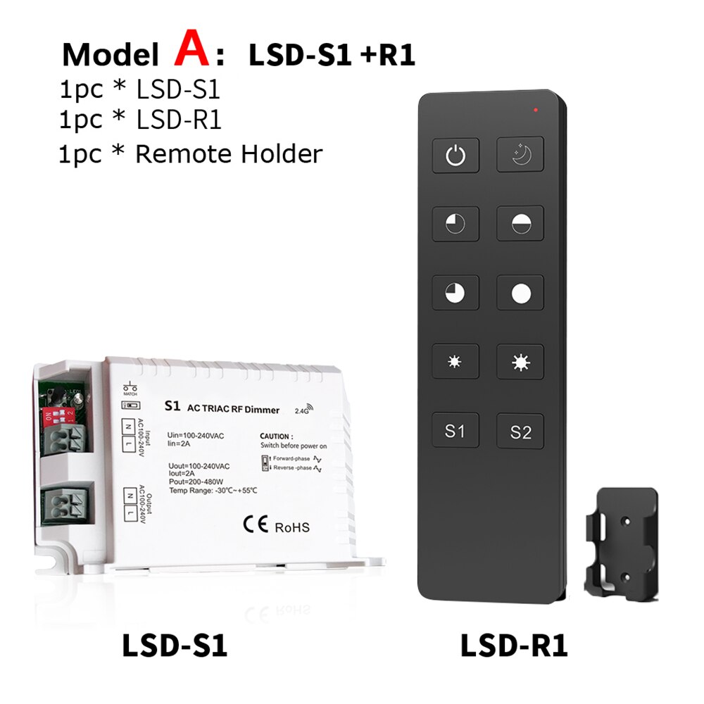 Led Triac Dimmer 220V High Voltage 100V-240VAC 2A Trailing Edge Dimming 2.4G wireless RF Remote Led Light Triac Dimmer S1: Model A