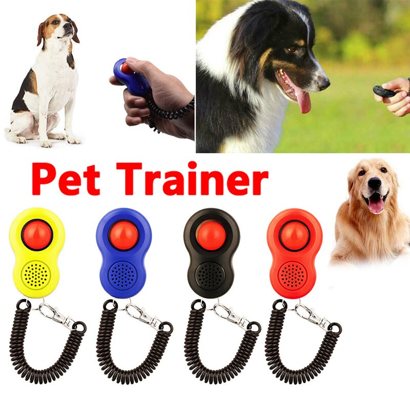 Pet Dog Cat Button Training Clicker Dogs Click Trainer Obedience Aid Wrist Strap Adjustable Sound Key Chain 4 Colors