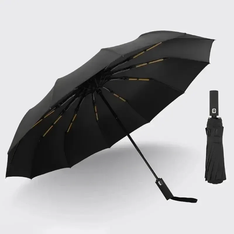 12 Bone Black Glue Fully Automatic Umbrella With Thick And Durable Keel Three Fold Umbrella UV Resistant Folding Umbrella: Blue