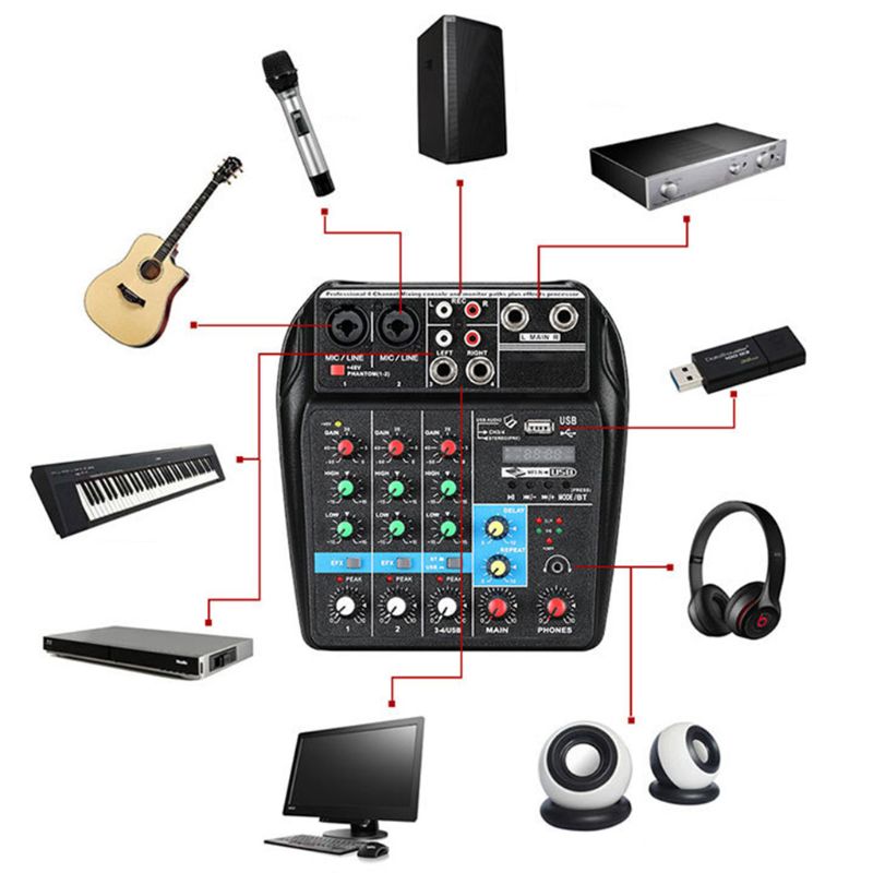 4 Kanalen Mini Usb Audio Mixer Sound Mixing Console Met Bluetooth Usb Opnemen Geluidskaart U Disk Functie