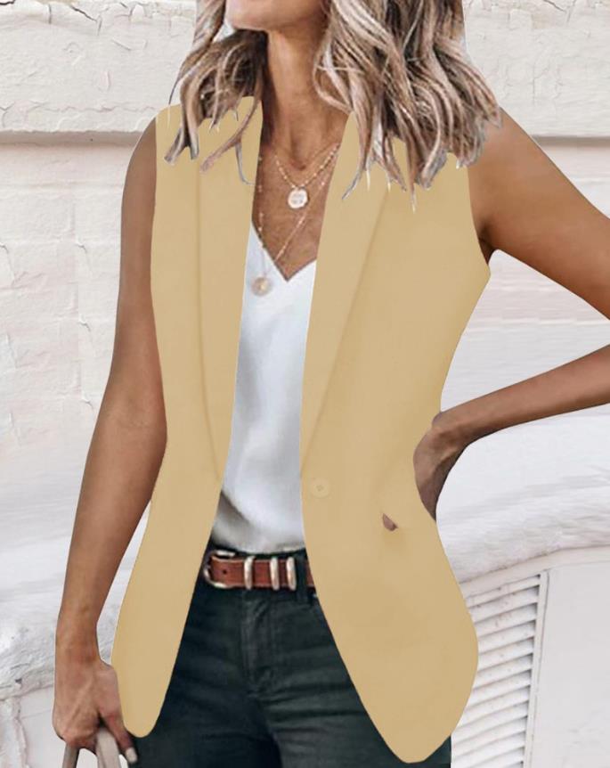 Veste til kvinder enkeltknap reverskrave vest blazer sexet ærmeløs sommer efterår all-match daglig klub streetwear: L / Beige