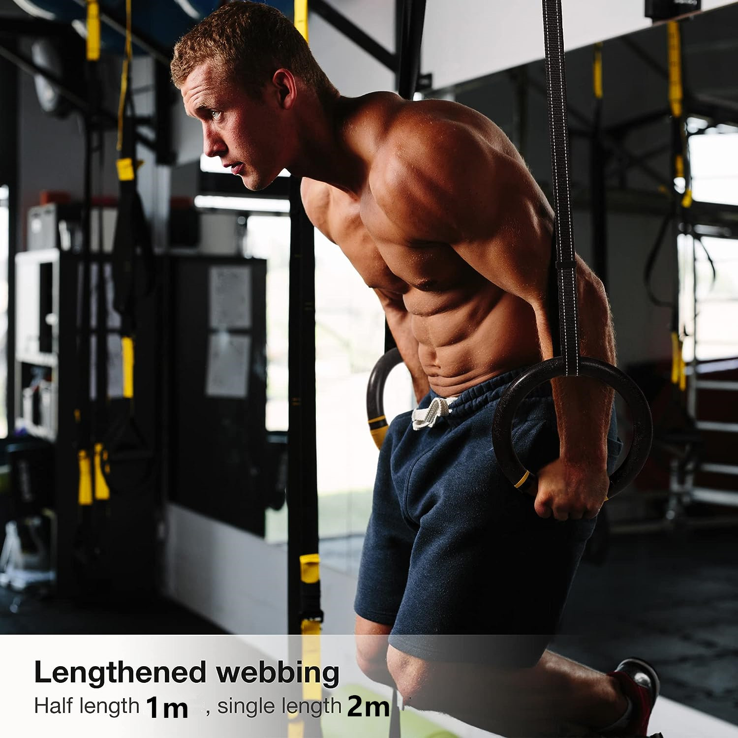 1 par de anillos de gimnasia de 1000 libras de capacidad con correas de hebilla ajustables de 1/2M, anillos de ejercicio para dominadas, anillos antideslizantes para Fitness en casa