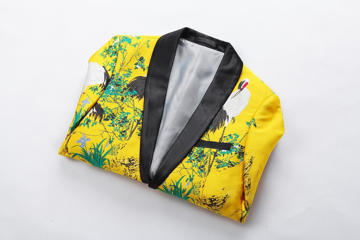 PYJTRL Men Luxurious Jacquard Yellow Gold Slim Fit Blazers Chinese Style Casual Suit Jacket Signers Clothing