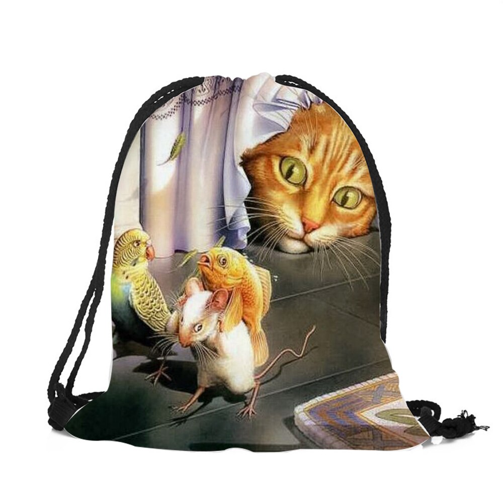 Populares bolsos con cordón para dibujo de huesos de gatito para niños y niñas, mochilas escolares, morrales de viaje, bolso de hombro: 009