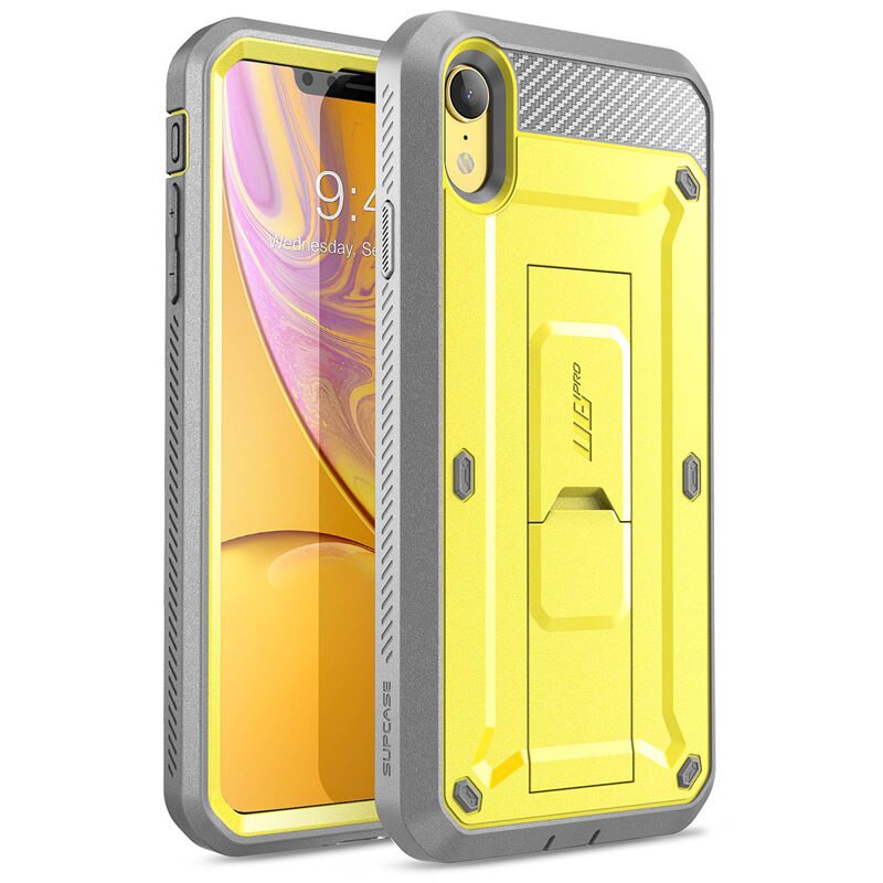 SUPCASE Pour iPhone XR Cas 6.1 pouces UB Pro Full-Corps Robuste Étui Housse de Téléphone avec Construit-dans le Protecteur D'écran et Béquille: Yellow