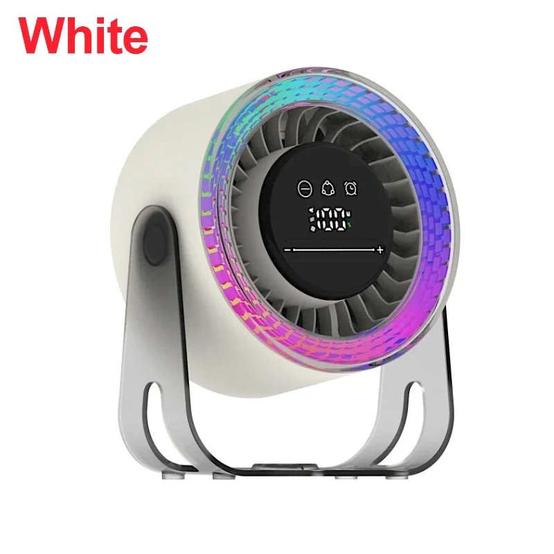 XIKCU Adjustable Gears Fan Portable Wall Hanging Fan with Colorful Lamp Intelligent Temperature Control Digital Display Fan: WHITE