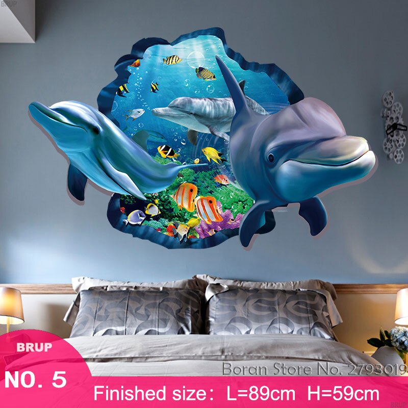 7 Kinds Dolphin Floor Stickers Sea Animals 3D Wall Stickers Bedroom Home Decors Mural Art Wall Decals Vinyl Wallpaper Waterproof: 05(buy 2 save 1usd)