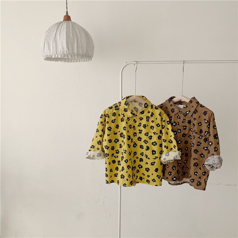 Lente Koreaanse Stijl Unisex Kids Luipaard Shirts 2-7 Jaar Jongens En Meisjes Katoen Casual Lange Mouw tops Kleding