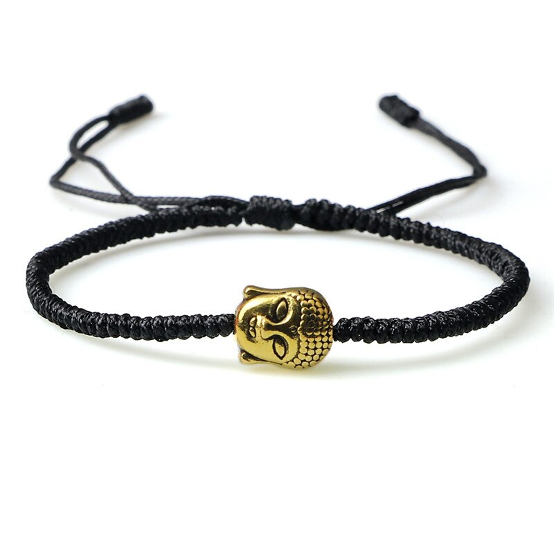 Gouden Boeddha Hoofd Mode Armband Classic Rood Zwart Bruin String Charm Voor Vriendschap Gevlochten Armbanden Handgemaakte Sieraden: black-1