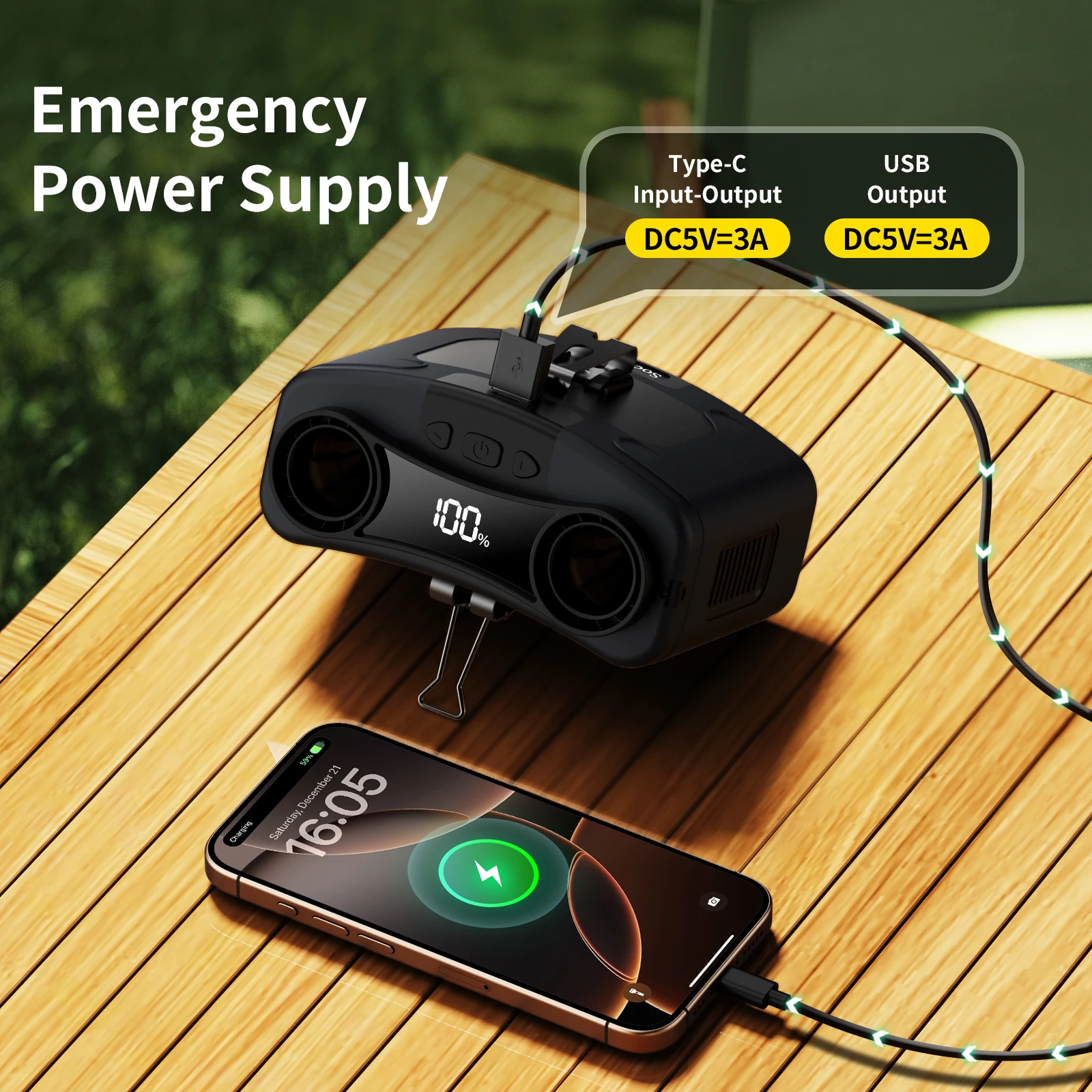 20000 mAh tragbarer Taillenventilator, schnell kühlender hängender Halsventilator, 10 Gänge, Geschwindigkeiten, Doppelmotoren, starker Wind, Außenventilator mit Powerbank