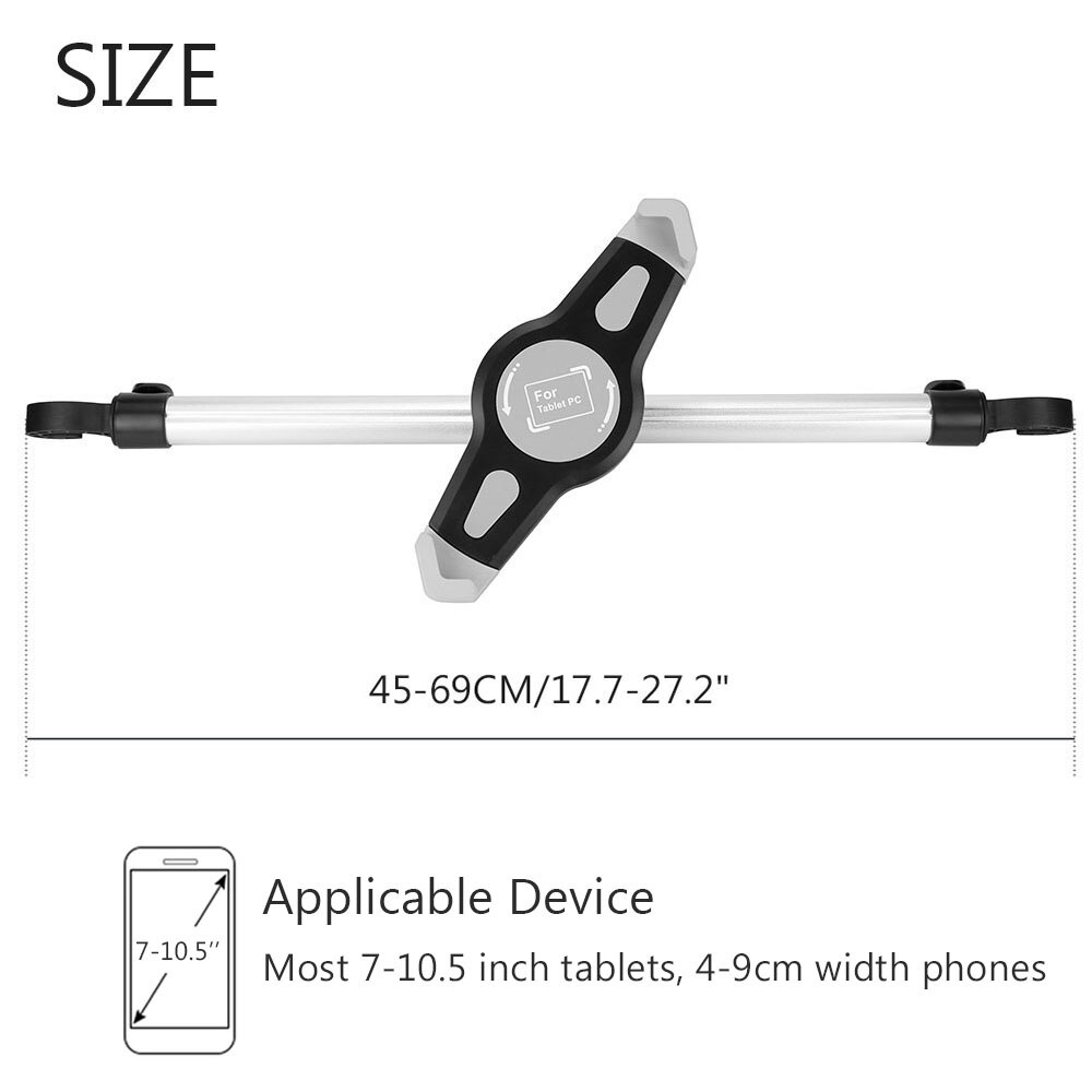 Car Tablet Holder - 7-10.5" Screen - Adjustable Rod 45-69cm - ABS + Aluminum - For iPad, Samsung