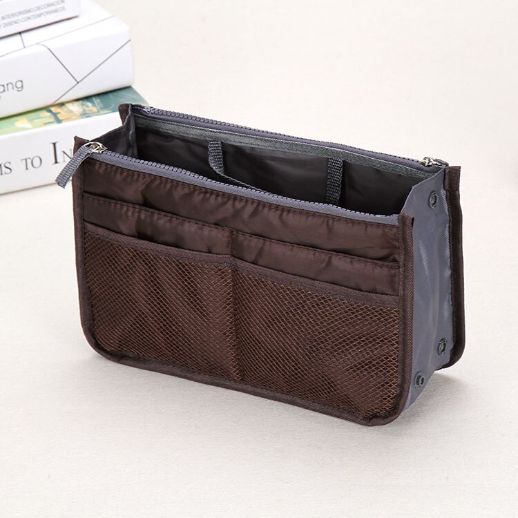 Organizer Insert Bags Women Nylon Travel Insert Organizer Handbags Purse Large liner Lady Makeup Cosmetic Bags Female Tote: Coffee