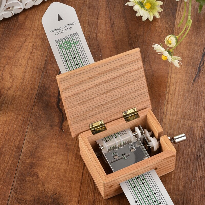 Hand Crank Music Box with Hole Punch and 10 Paper Tape Music Action Box 15 Sound Box Can Be DIY Can Compose a