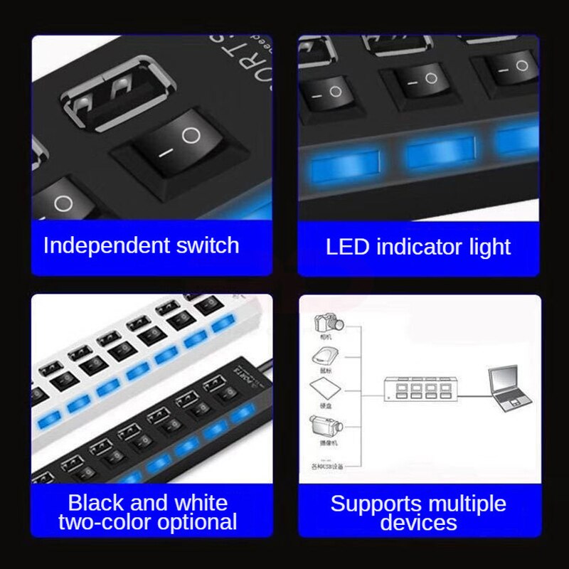 7 hub usb 3.0 multi divisor usb 4 hub usb uso adaptador de energia 4/7 porta múltipla expansor 2.0 3.0 hub com interruptor para pc