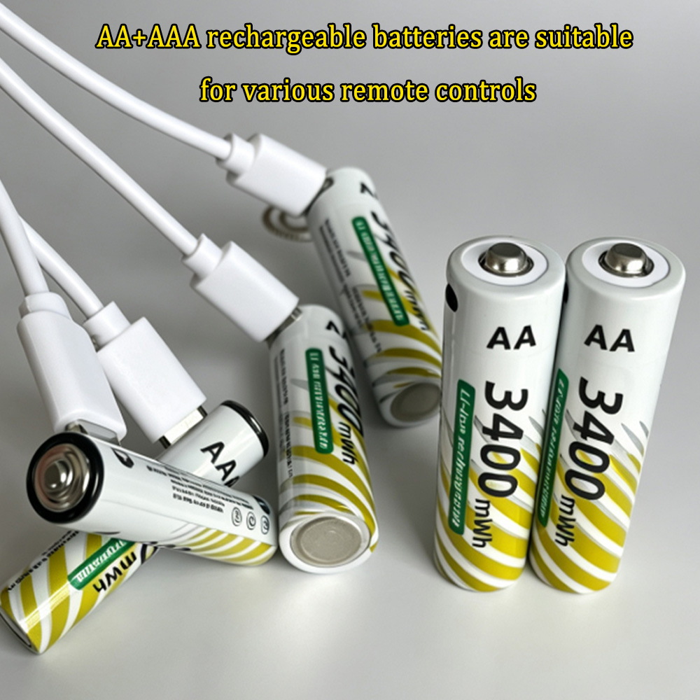 1.5V AA 3400mWh + AAA 900mWh Rechargeable Lithium Battery Set with USB-C Fast Charging Type C Cable air transport