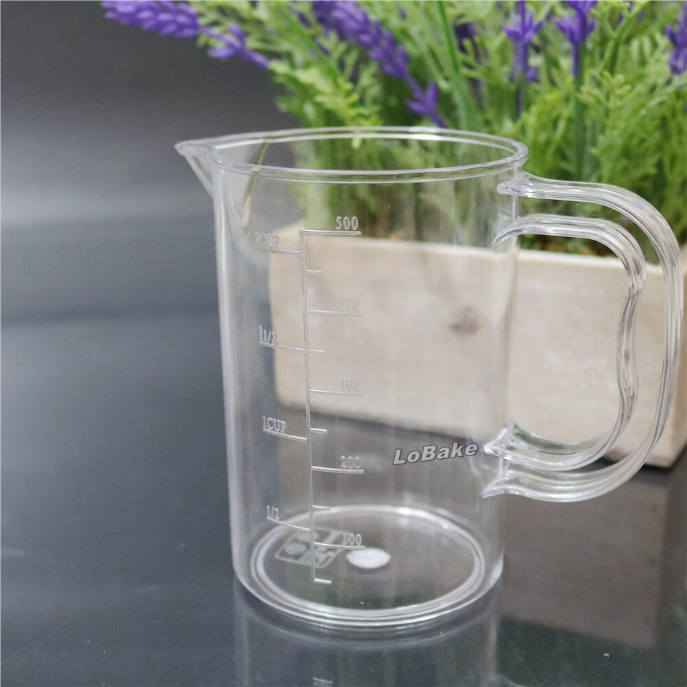 Newest 500ml hard PC polycarbonate measuring cup mug with detail measure sizes marks for kitchen cooking gadgets