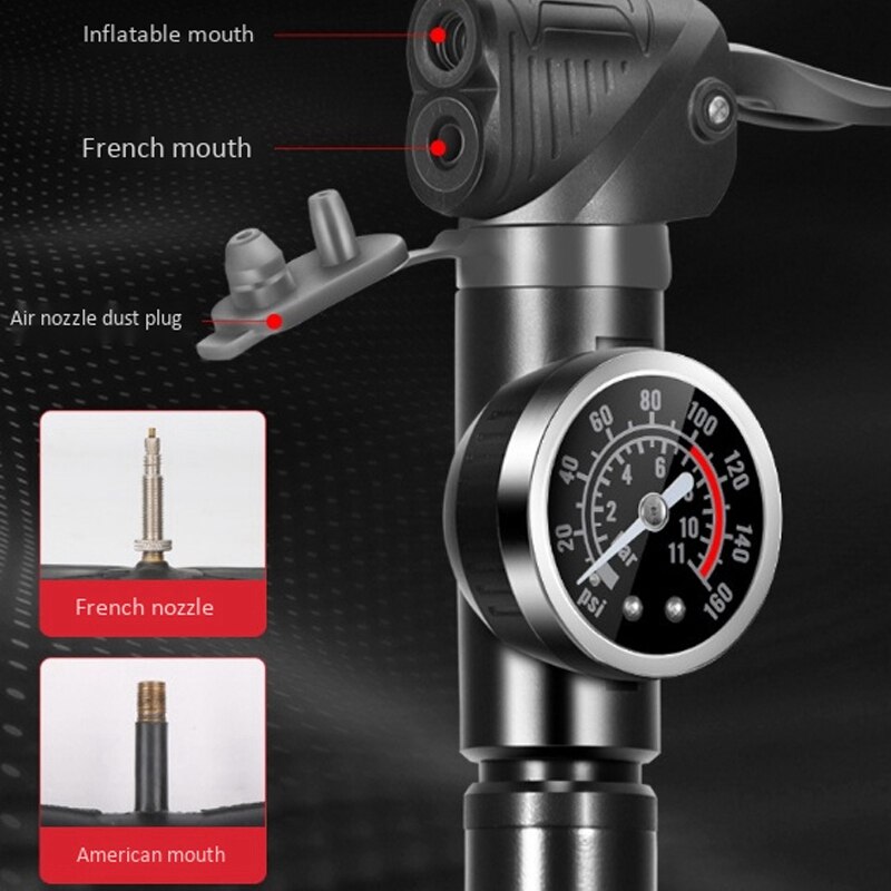 -Portable Bike Pump Gauge High Pressure Hand Pump Bike Accessories Bicycle Pump