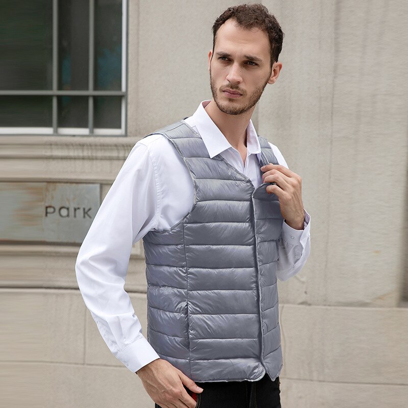 Automne coton gilet Hommes sans manches Hommes col en V gilet Veste solide mince Hommes Veste surdimensionné poche Chaqueta Hombre 4XL: Gray / 4XL