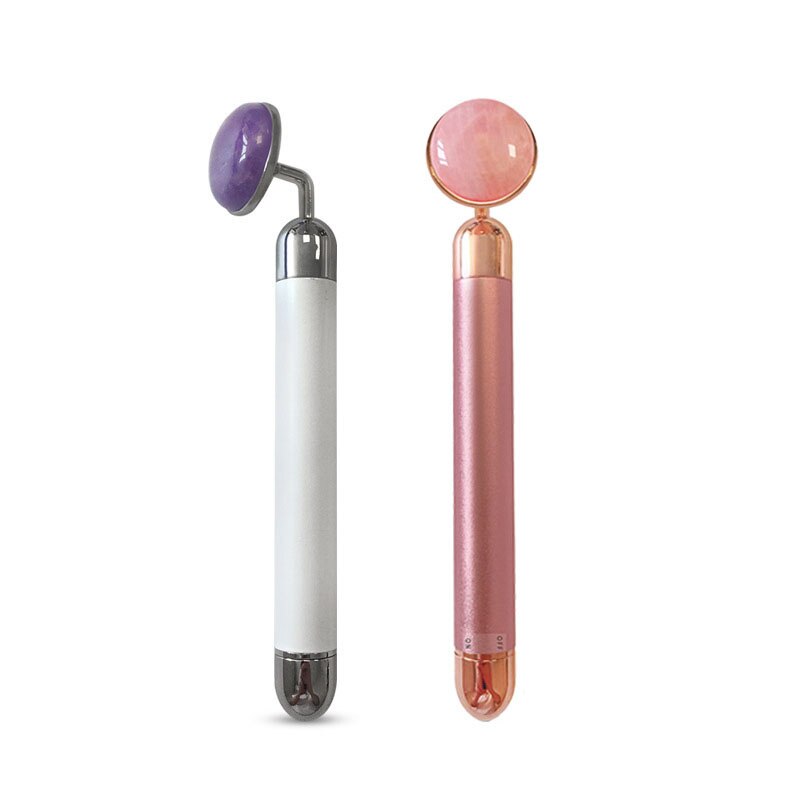 Goud Schoonheid Bar Trillingen Facial Roller Elektrische Stimulator Met Jade Hoofd Anti-Rimpel Huidverstrakking Rose Quartz Gezicht Massage