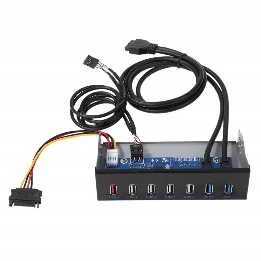 5.25" CD-ROM Drive Bay Front Panel 7 Ports Hub 4-Port USB 2.0 Hub 2-Port USB 3.0 Hub 1-Port Fast Charging For Desktop PC Case