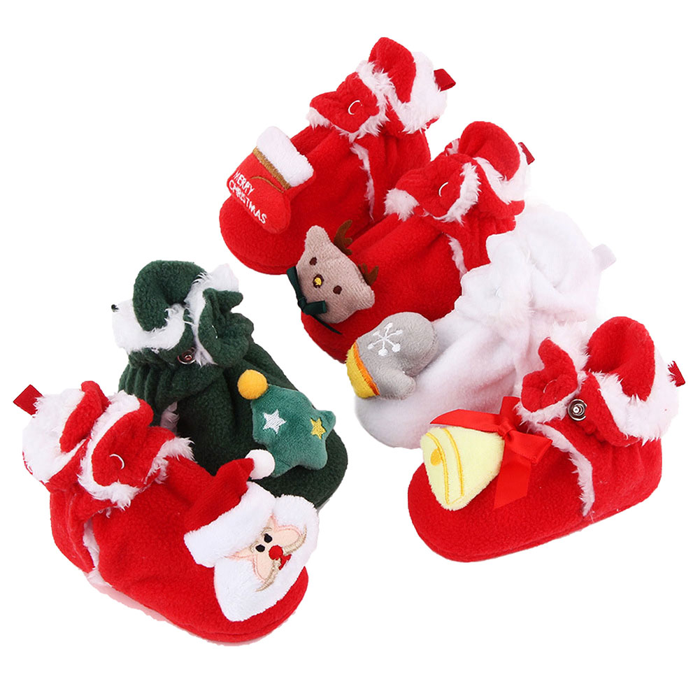 Baby christmas støvletter vinter varme 3d tegneserie fleece sokker krybbe sko skridsikker toddle first walking sko santa foot sokker