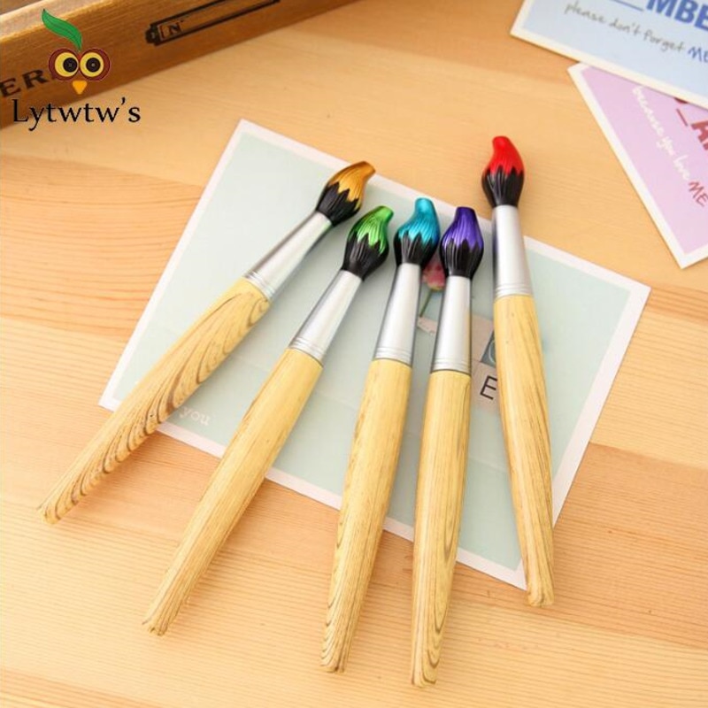 Bolígrafo kawaii con forma de pincel para niños, suministros de madera para oficina y escuela, papelería creativa, bonito, 1 ud.