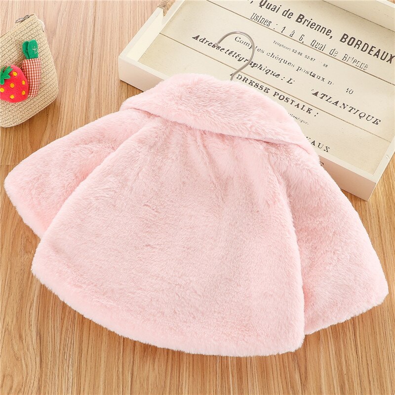 Warm Winter Jassen Kids Baby Effen Kleur Brede Revers Lange Mouwen Bontjas Met Pompoms Parel Leuke Uitloper Kleding Meisje 0-4 Jaar