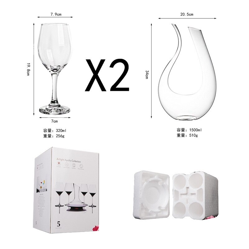 Juego de vino de cristal, copa de vino tinto, decantador, evaluación, copa de champán, , Bar en casa, restaurante, Hotel, utensilio para beber: 1 pot 2 cup 085