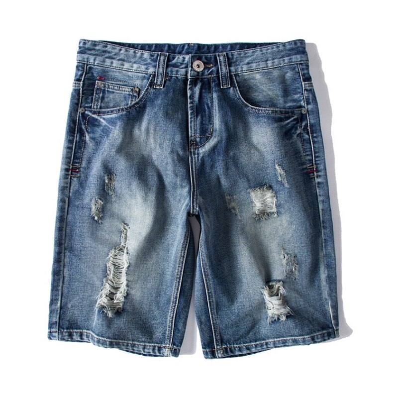 Slitna jeansshorts herr plus size 4xl 5xl 6xl håls jeans destressed shorts herr stor stor storlek bermuda byxor rak passform herr