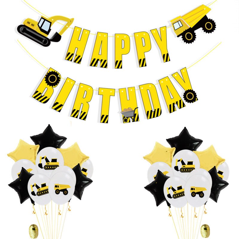 Tegneserie hat konstruktion køretøj gravemaskine tema ballon konfetti ballon ingeniørkøretøjer fødselsdagsfest forsyninger hat
