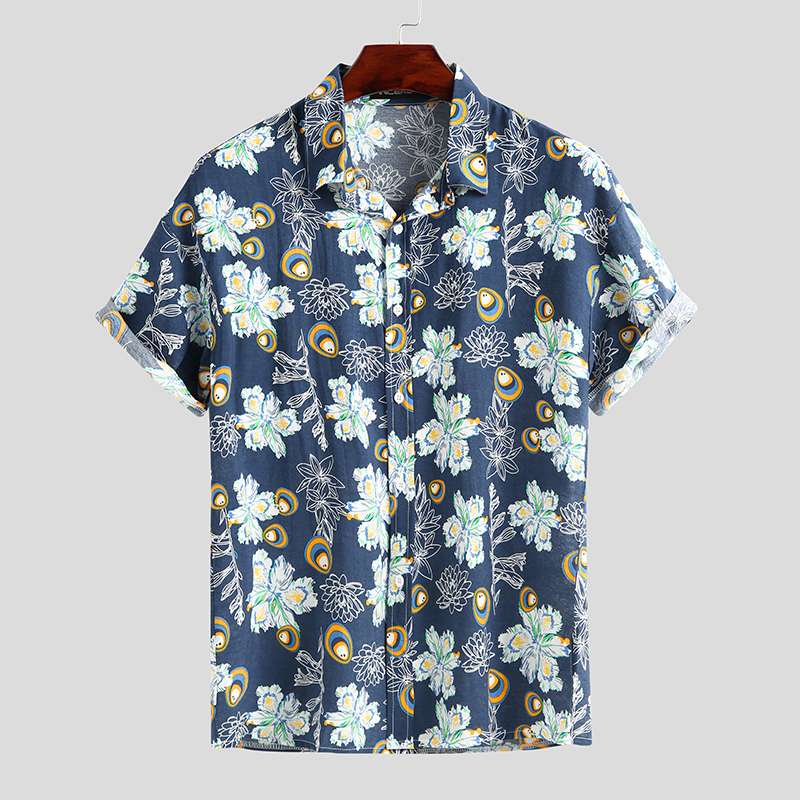 Incerun heren hawaii overhemd bloemenprint casual korte mouwen revers chique zomer strand shirts streetwear camisa s -5xl: Zwart shirt / Xxxl