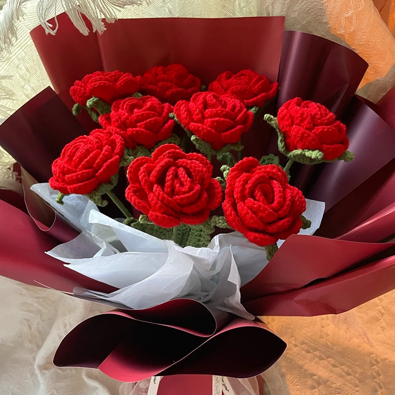 Fiori tutto'uncinetto Fiori lavorati a maglia finiti Regali per gli ospiti di nozze mazzo di fiori artificiali fai-da-te Decorazioni per la scrivania della stanza Regalo per la festa della mamma