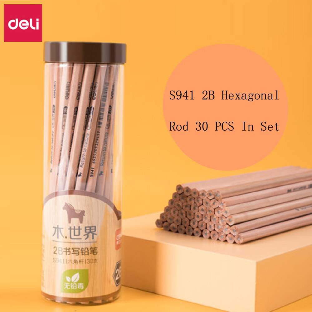 Deli Pencil Student Writing Exam Drawing Sketch Special Pencil Safety Log 2B/HB Wooden Triangle/Hexagon Rod Student Stationery: 30Pcs 2B Hexagonal