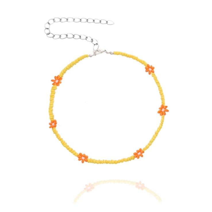 Collier ras du cou court pour femmes, jolie chaîne de perles colorées avec des fleurs de marguerite, bijoux de , coréenne: orange flower