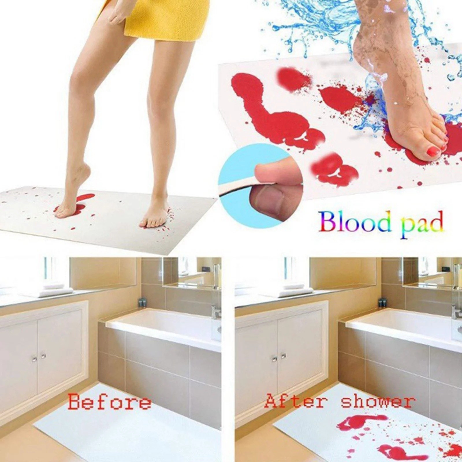 Blood Bath Mat Color Changing Sheet Turns Red Wet Horror Bloody Footprints Shower Carpet Bathroom Non-slip Rug
