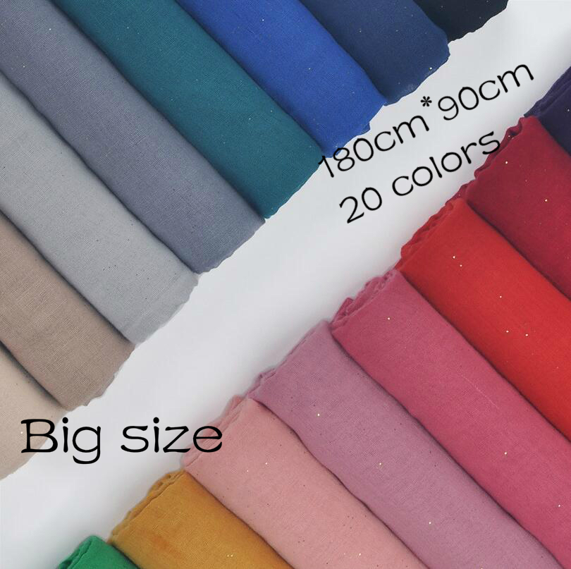 1 Pcs Plain Hijaabs Voor Vrouwen Viscose Solid Shawl Glitter Gouden Sjaal Moslim Hoofd Wrap Elegante Sjaals 20 Kleuren Plus size