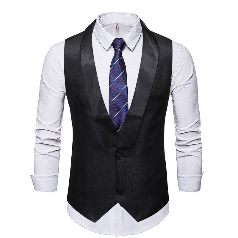 Herre hvid sjalkrave jakkesæt vest chaleco hombre mærke slim fit bryllup vest vest veste til mænd business formel kjole: Sort / M